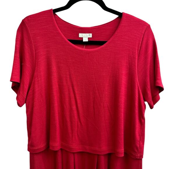 J Jill Sangria Red Knit Layered Button Down Back Dress Size M Flowy NEW - Picture 2 of 11